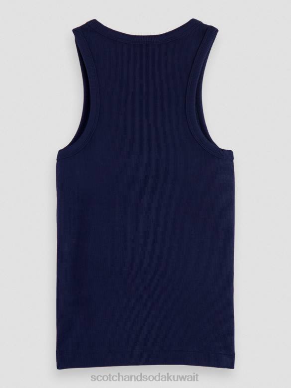 ملابس Scotch & Soda قميص بدون أكمام من القطن العضوي بظهر المتسابق القوات البحرية نحيف N0V483