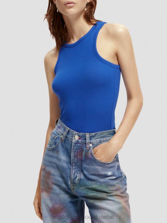 ملابس Scotch & Soda قميص بدون أكمام من القطن العضوي بظهر المتسابق ازرق فاتح نحيف N0V485
