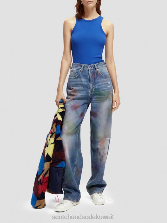 ملابس Scotch & Soda قميص بدون أكمام من القطن العضوي بظهر المتسابق ازرق فاتح نحيف N0V485