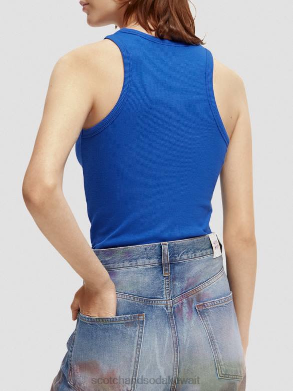 ملابس Scotch & Soda قميص بدون أكمام من القطن العضوي بظهر المتسابق ازرق فاتح نحيف N0V485