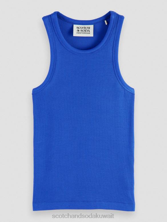 ملابس Scotch & Soda قميص بدون أكمام من القطن العضوي بظهر المتسابق ازرق فاتح نحيف N0V485