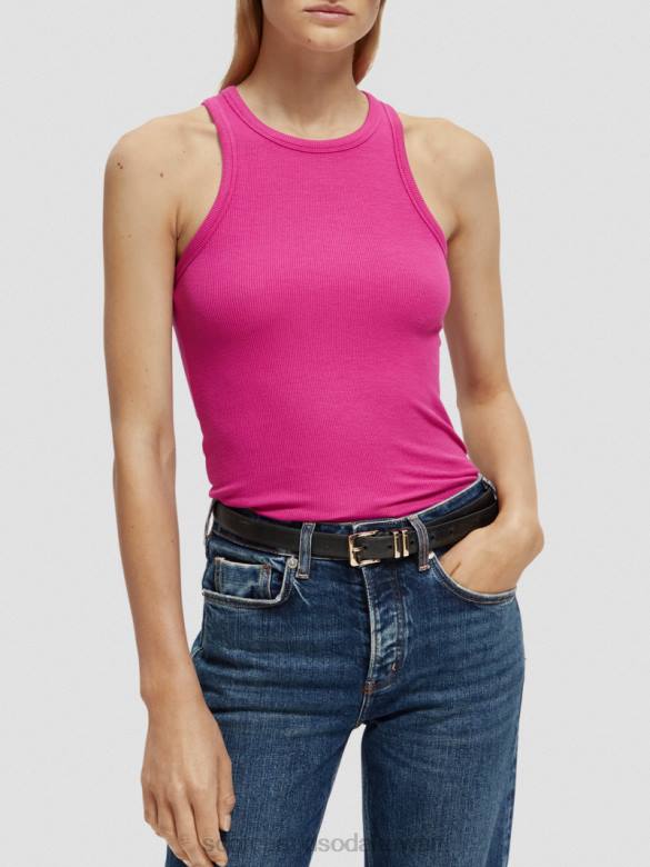 ملابس Scotch & Soda قميص بدون أكمام من القطن العضوي بظهر المتسابق ضارب الى الحمرة نحيف N0V486