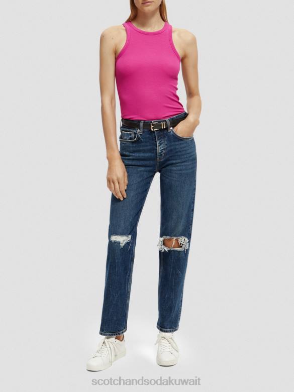 ملابس Scotch & Soda قميص بدون أكمام من القطن العضوي بظهر المتسابق ضارب الى الحمرة نحيف N0V486