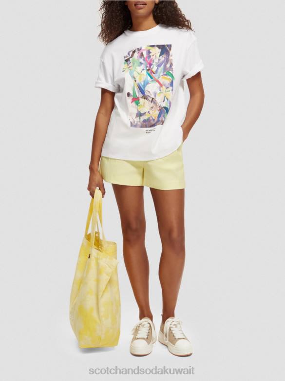 ملابس Scotch & Soda تي شيرت فضفاض مناسب للعمل الفني أبيض نحيف N0V492