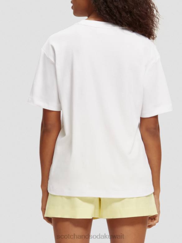 ملابس Scotch & Soda تي شيرت فضفاض مناسب للعمل الفني أبيض نحيف N0V492