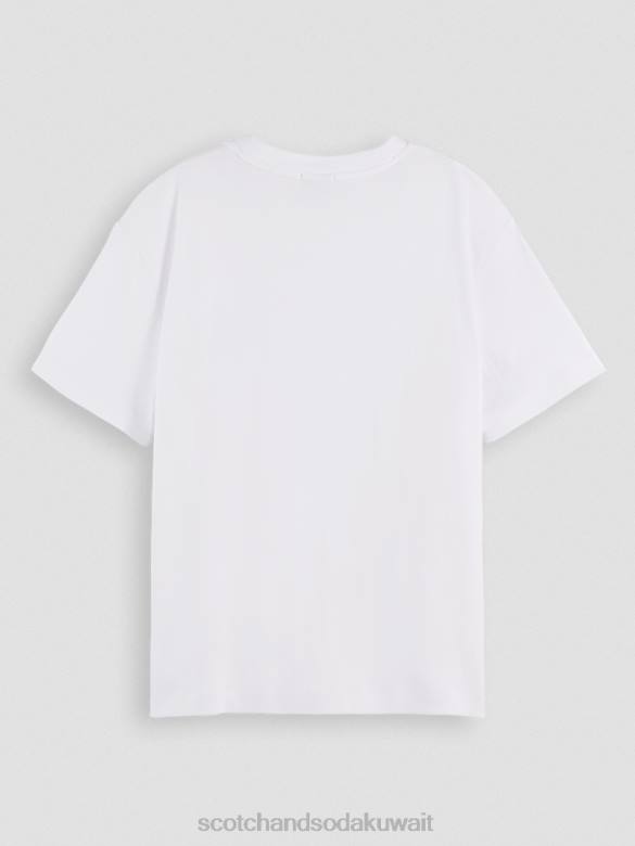 ملابس Scotch & Soda تي شيرت فضفاض مناسب للعمل الفني أبيض نحيف N0V492