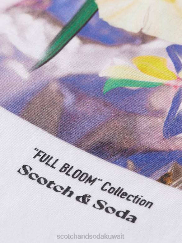 ملابس Scotch & Soda تي شيرت فضفاض مناسب للعمل الفني أبيض نحيف N0V492