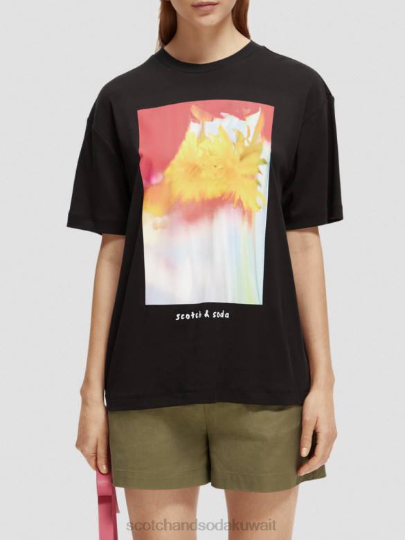 ملابس Scotch & Soda تي شيرت فضفاض مناسب للعمل الفني أسود نحيف N0V493