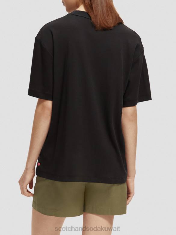 ملابس Scotch & Soda تي شيرت فضفاض مناسب للعمل الفني أسود نحيف N0V493