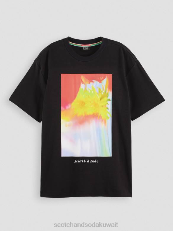 ملابس Scotch & Soda تي شيرت فضفاض مناسب للعمل الفني أسود نحيف N0V493