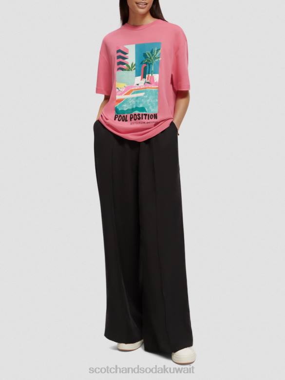 ملابس Scotch & Soda تي شيرت فضفاض مناسب للعمل الفني لكمة الوردي نحيف N0V494