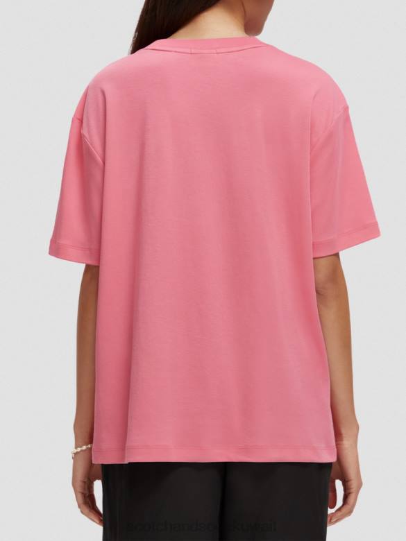 ملابس Scotch & Soda تي شيرت فضفاض مناسب للعمل الفني لكمة الوردي نحيف N0V494