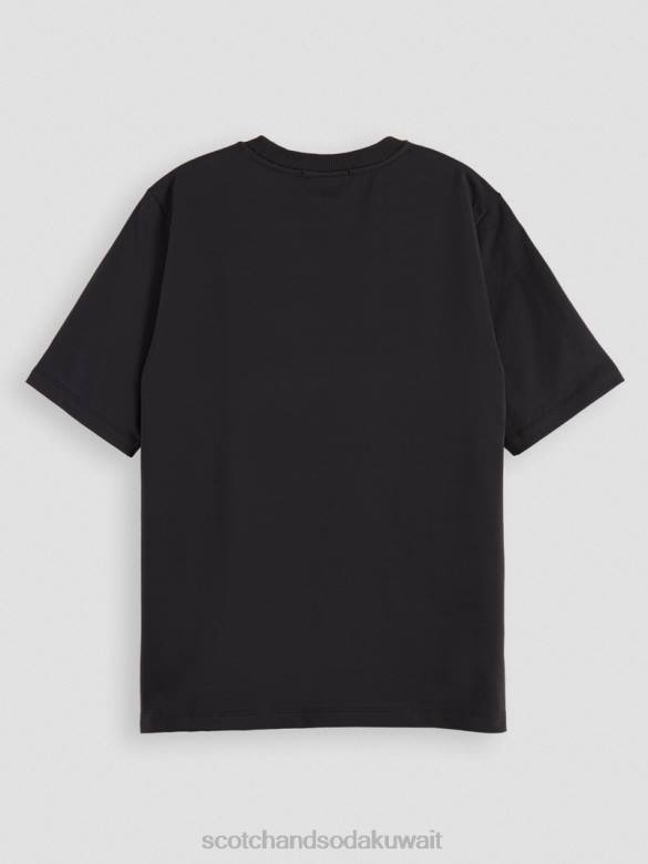 ملابس Scotch & Soda تي شيرت مريح من القطن العضوي بتصميم فني أسود نحيف N0V497