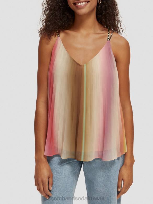 ملابس Scotch & Soda أعلى خزان مطوي الرقبة على شكل حرف V قوس قزح أومبير نحيف N0V4116