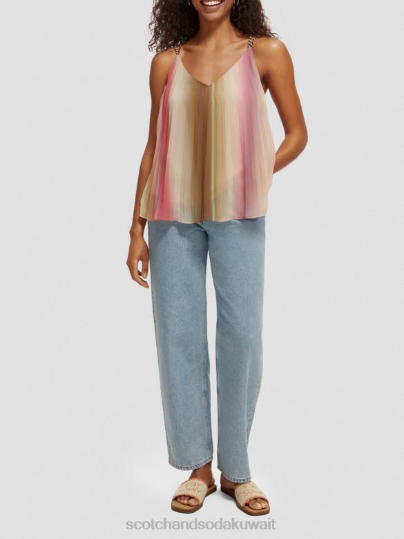 ملابس Scotch & Soda أعلى خزان مطوي الرقبة على شكل حرف V قوس قزح أومبير نحيف N0V4116