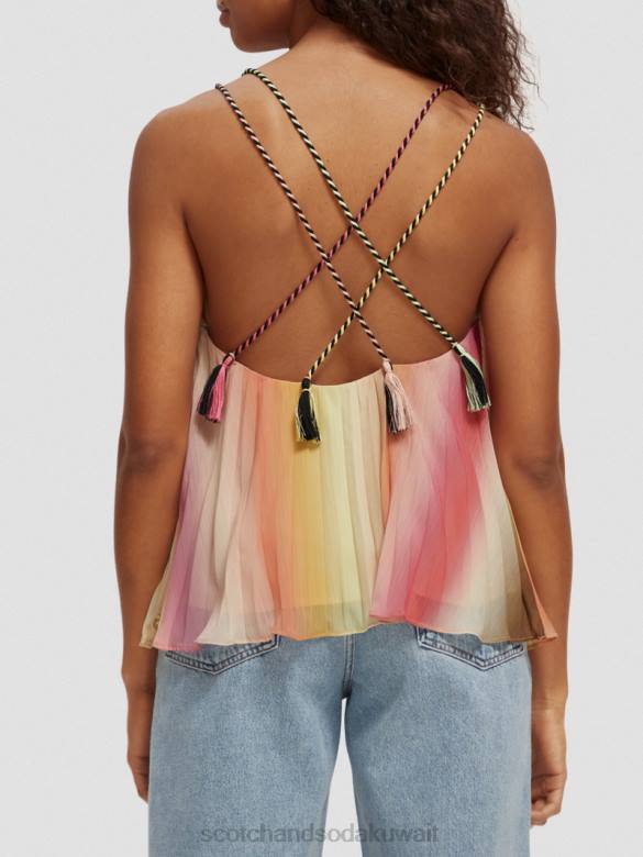 ملابس Scotch & Soda أعلى خزان مطوي الرقبة على شكل حرف V قوس قزح أومبير نحيف N0V4116