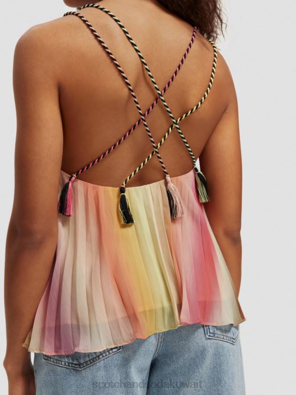 ملابس Scotch & Soda أعلى خزان مطوي الرقبة على شكل حرف V قوس قزح أومبير نحيف N0V4116