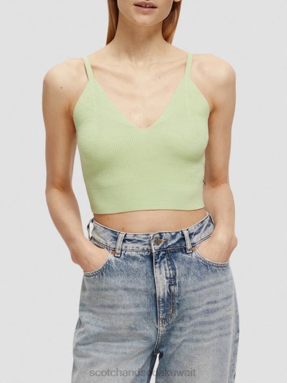 ملابس Scotch & Soda بلوزة قصيرة محبوكة برقبة على شكل حرف V نعناع طازج نحيف N0V4117
