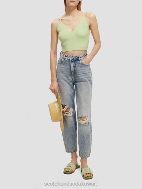 ملابس Scotch & Soda بلوزة قصيرة محبوكة برقبة على شكل حرف V نعناع طازج نحيف N0V4117