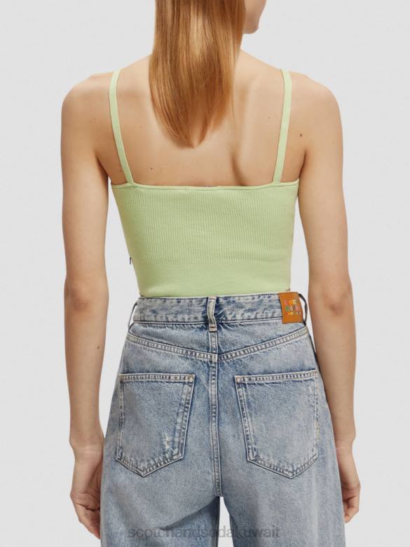 ملابس Scotch & Soda بلوزة قصيرة محبوكة برقبة على شكل حرف V نعناع طازج نحيف N0V4117