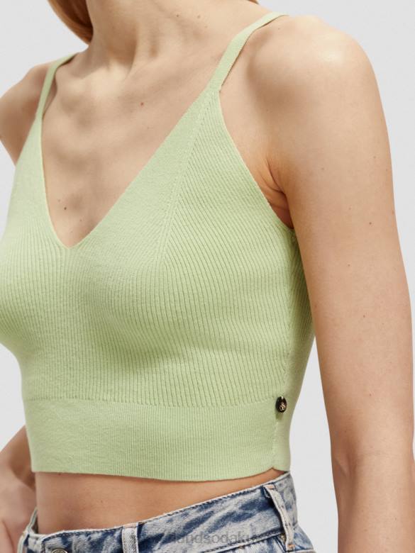 ملابس Scotch & Soda بلوزة قصيرة محبوكة برقبة على شكل حرف V نعناع طازج نحيف N0V4117