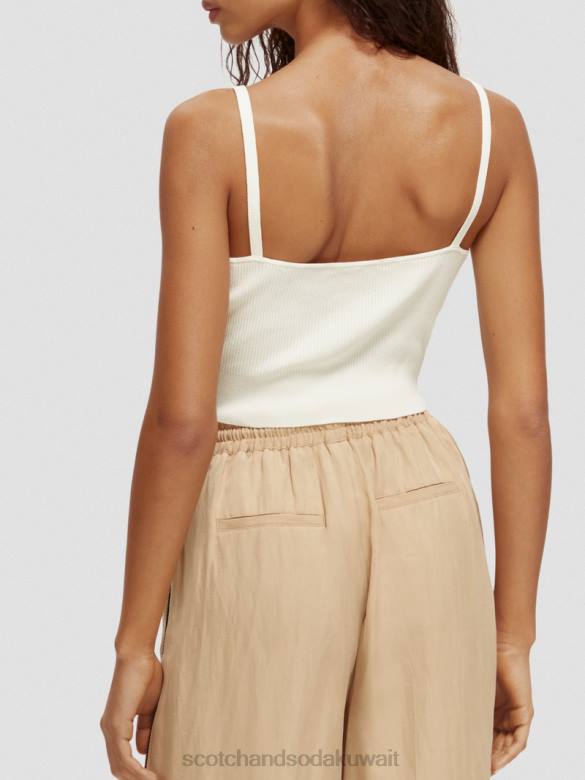 ملابس Scotch & Soda بلوزة قصيرة محبوكة برقبة على شكل حرف V الفانيليا البيضاء نحيف N0V4118