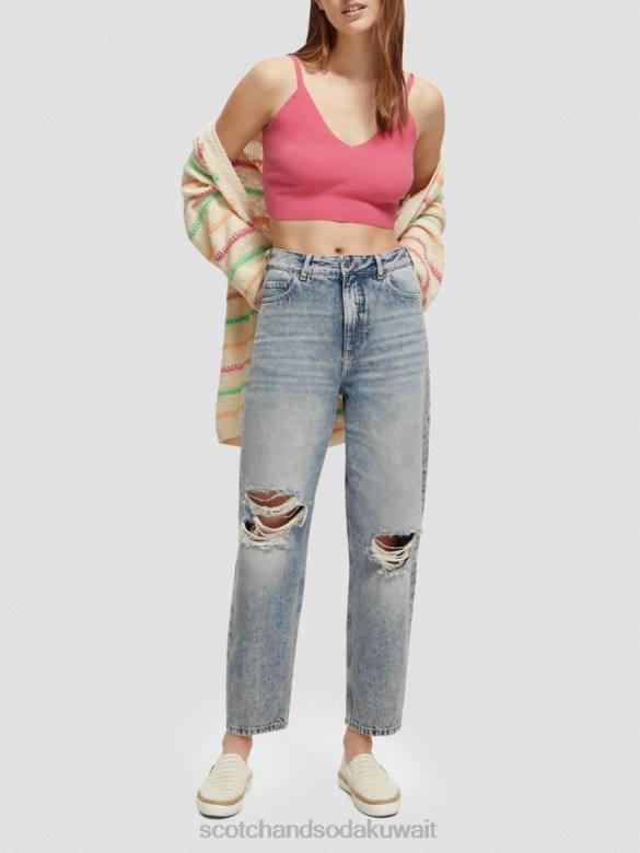 ملابس Scotch & Soda بلوزة قصيرة محبوكة برقبة على شكل حرف V لكمة الوردي نحيف N0V4119