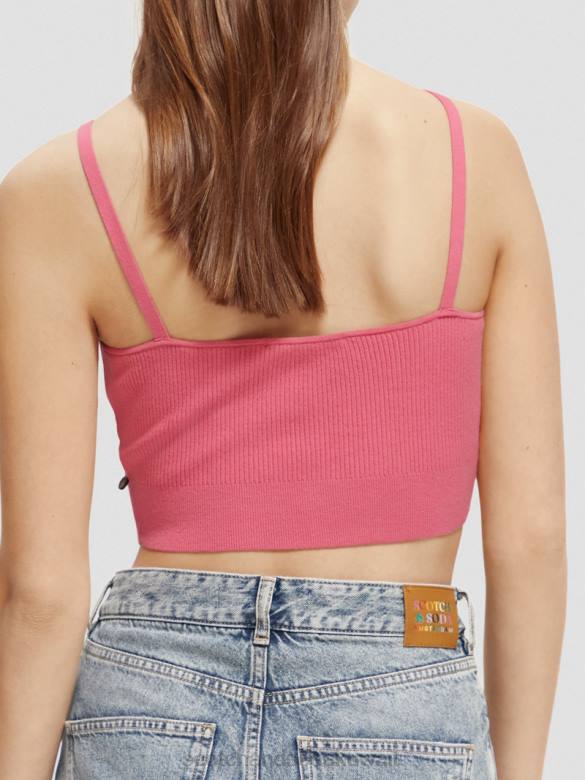 ملابس Scotch & Soda بلوزة قصيرة محبوكة برقبة على شكل حرف V لكمة الوردي نحيف N0V4119
