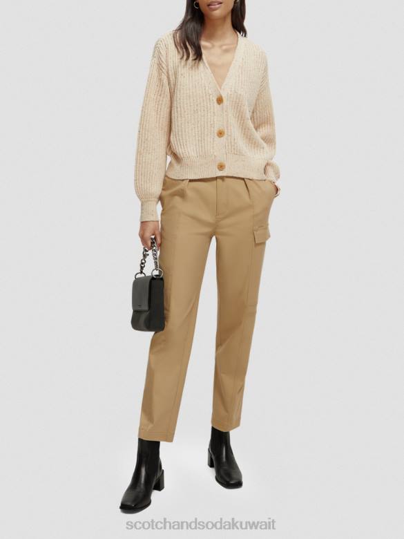 ملابس Scotch & Soda سترة محبوكة مضلعة برقبة على شكل حرف V رمال بيضاء نحيف N0V4128