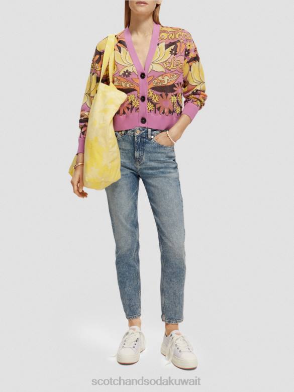 ملابس Scotch & Soda سترة جاكار برقبة على شكل حرف V الأوركيد الوردي نحيف N0V4129