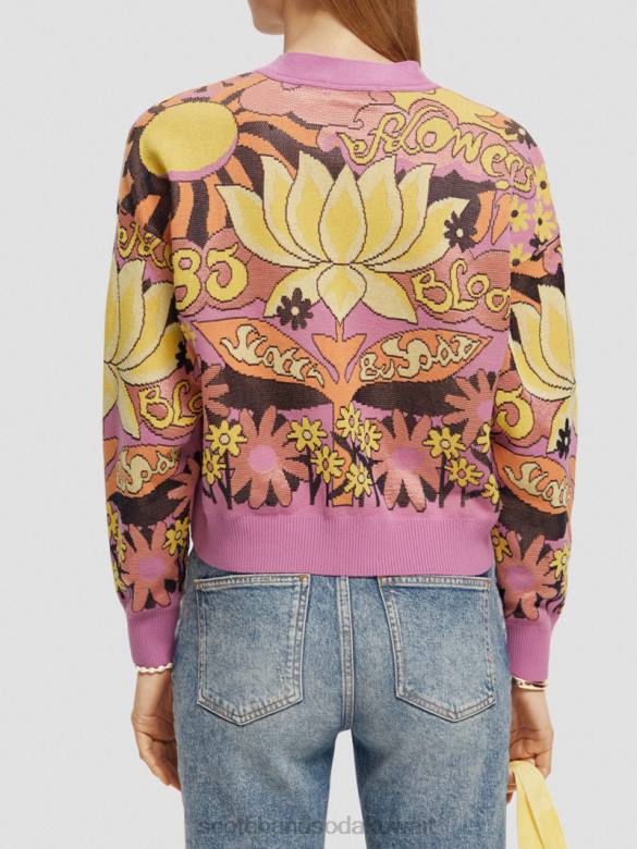 ملابس Scotch & Soda سترة جاكار برقبة على شكل حرف V الأوركيد الوردي نحيف N0V4129