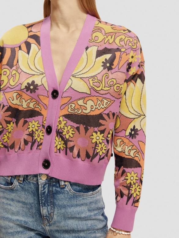 ملابس Scotch & Soda سترة جاكار برقبة على شكل حرف V الأوركيد الوردي نحيف N0V4129
