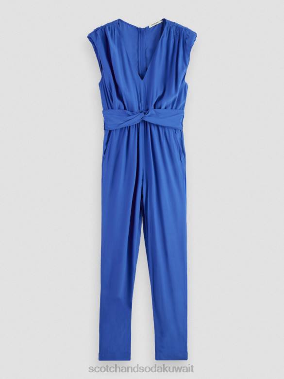 ملابس Scotch & Soda بذلة بحزام على شكل حرف V ازرق فاتح نحيف N0V418
