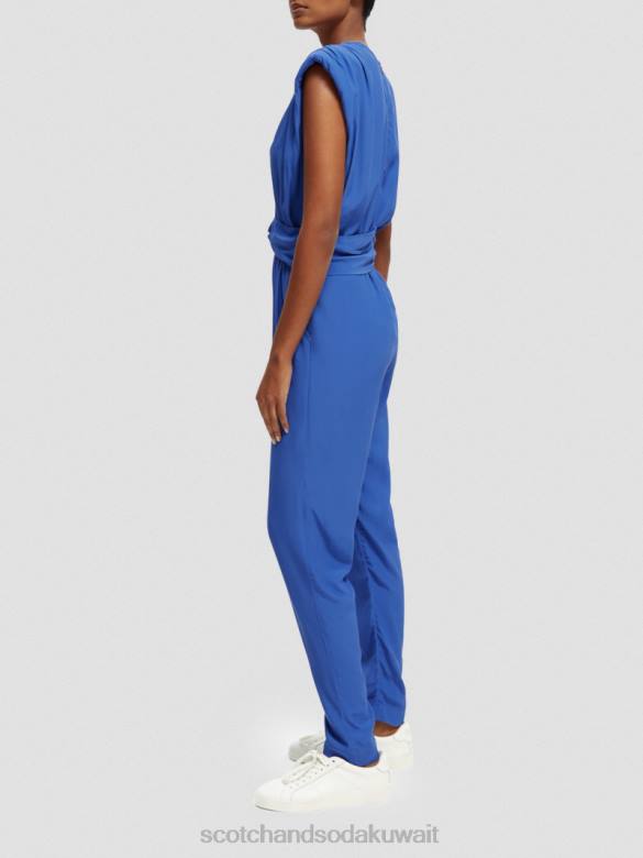 ملابس Scotch & Soda بذلة بحزام على شكل حرف V ازرق فاتح نحيف N0V418