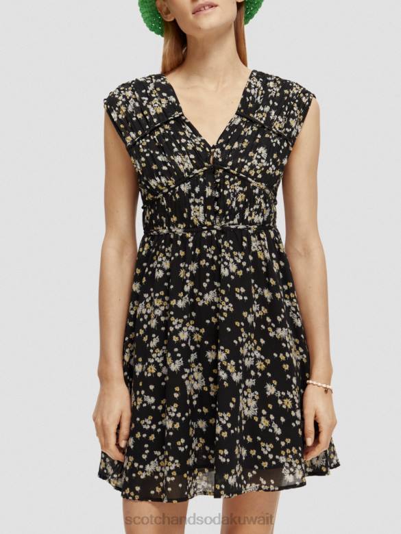 ملابس Scotch & Soda فستان قصير بدون أكمام بياقة على شكل حرف V الهندباء السوداء نحيف N0V420