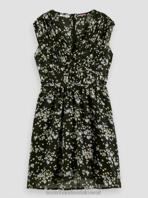 ملابس Scotch & Soda فستان قصير بدون أكمام بياقة على شكل حرف V الهندباء السوداء نحيف N0V420