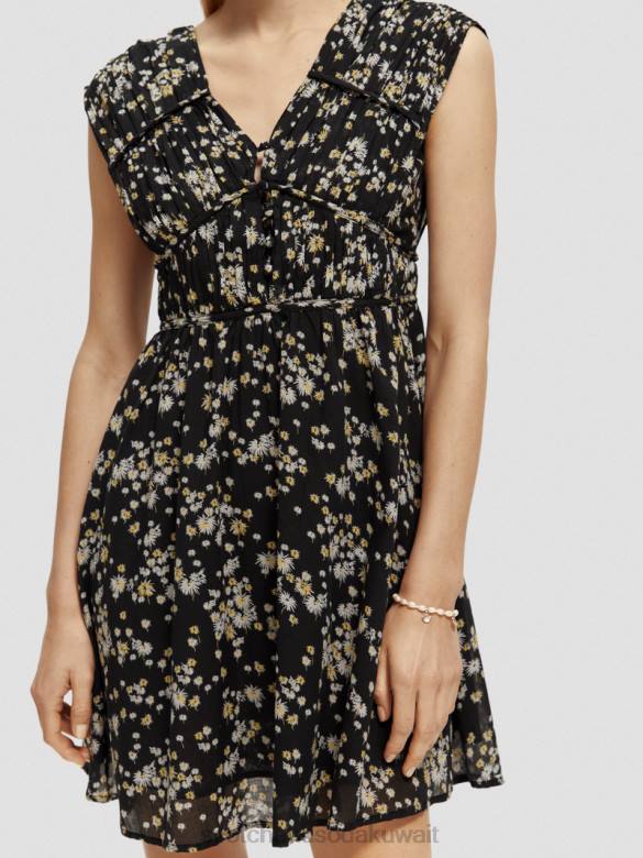 ملابس Scotch & Soda فستان قصير بدون أكمام بياقة على شكل حرف V الهندباء السوداء نحيف N0V420