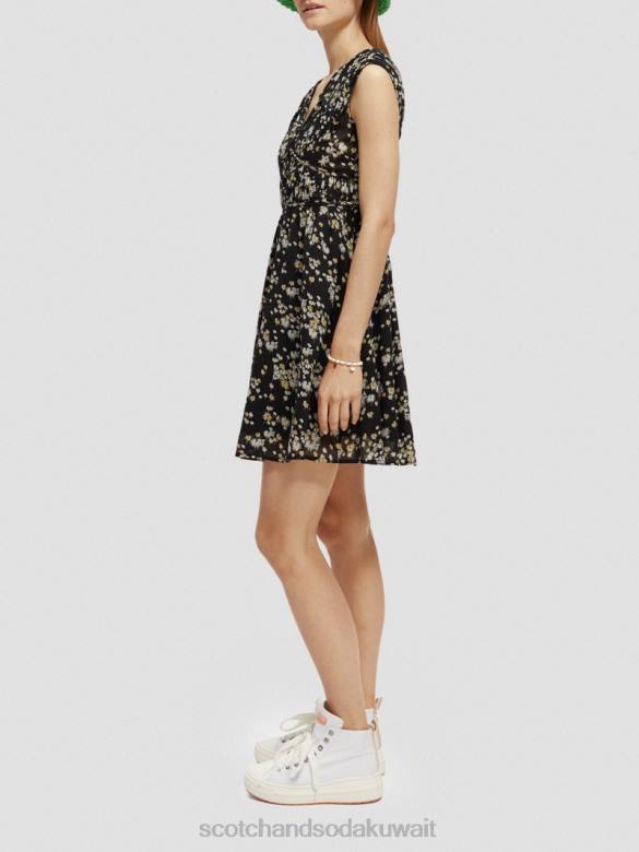ملابس Scotch & Soda فستان قصير بدون أكمام بياقة على شكل حرف V الهندباء السوداء نحيف N0V420