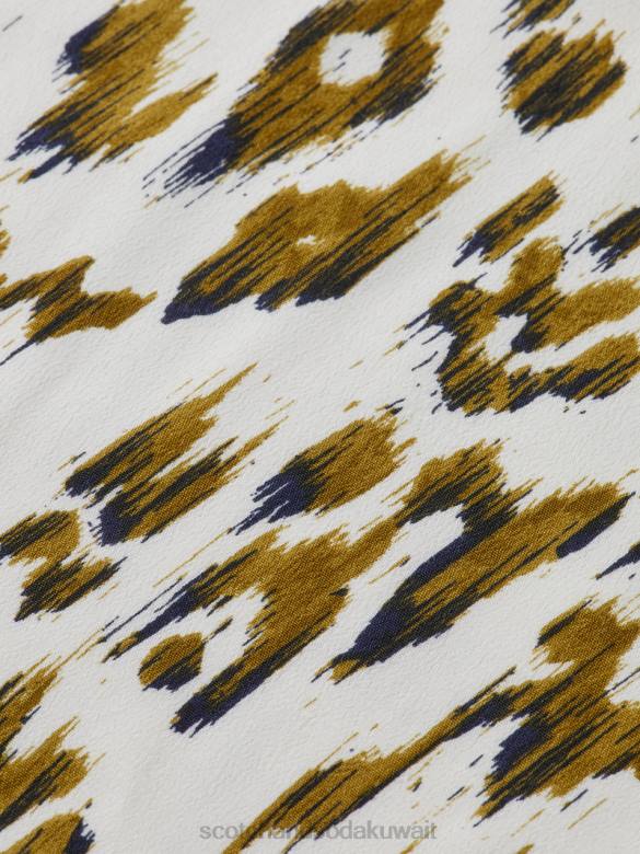 ملابس Scotch & Soda فستان قصير مطبوع بأكمام طويلة ورقبة على شكل حرف V نحى إيكات الجيش الأخضر نحيف N0V427