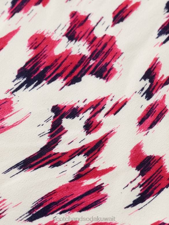 ملابس Scotch & Soda فستان قصير مطبوع بأكمام طويلة ورقبة على شكل حرف V فطيرة الكرز إيكات المصقولة نحيف N0V428