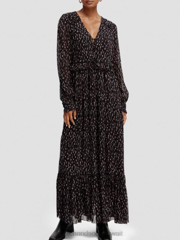 ملابس Scotch & Soda فستان ماكسي بأكمام طويلة وطبقات ورقبة على شكل حرف V ايكات المطر نحيف N0V434