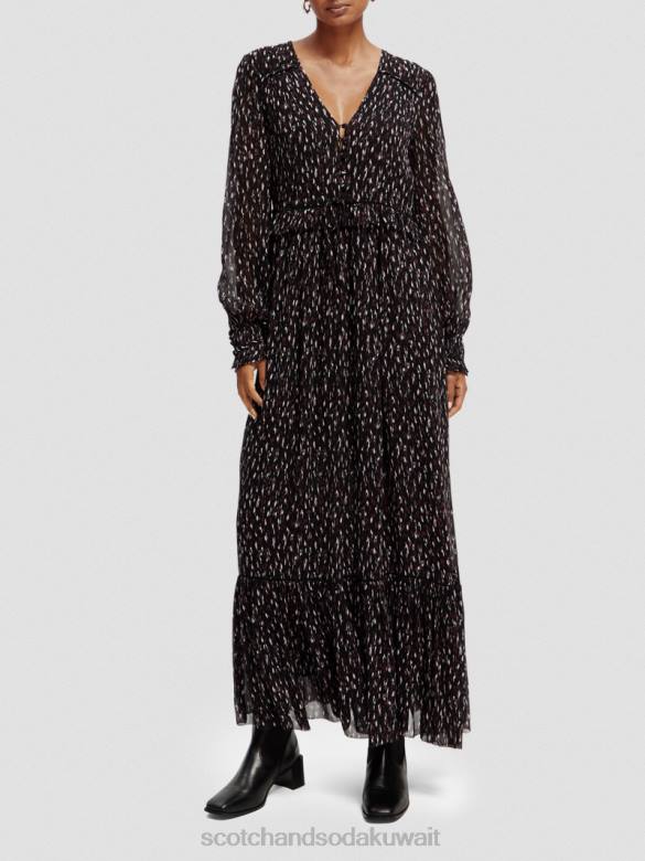 ملابس Scotch & Soda فستان ماكسي بأكمام طويلة وطبقات ورقبة على شكل حرف V ايكات المطر نحيف N0V434