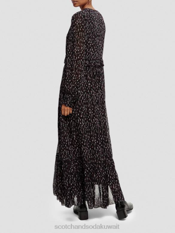 ملابس Scotch & Soda فستان ماكسي بأكمام طويلة وطبقات ورقبة على شكل حرف V ايكات المطر نحيف N0V434