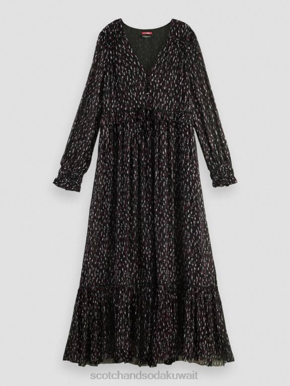 ملابس Scotch & Soda فستان ماكسي بأكمام طويلة وطبقات ورقبة على شكل حرف V ايكات المطر نحيف N0V434