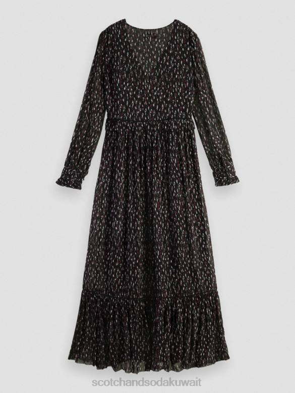 ملابس Scotch & Soda فستان ماكسي بأكمام طويلة وطبقات ورقبة على شكل حرف V ايكات المطر نحيف N0V434