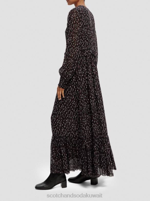 ملابس Scotch & Soda فستان ماكسي بأكمام طويلة وطبقات ورقبة على شكل حرف V ايكات المطر نحيف N0V434