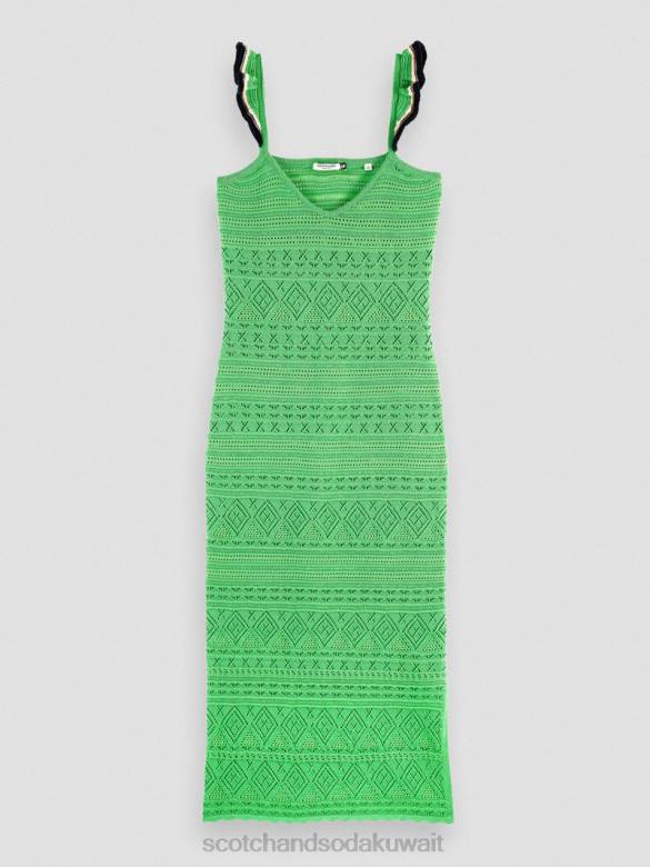 ملابس Scotch & Soda فستان ميدي محبوك برقبة على شكل حرف V ببغاء مشرق نحيف N0V44