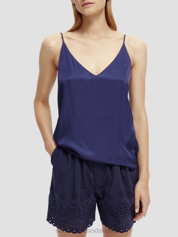 ملابس Scotch & Soda قميص جيرسي برقبة على شكل حرف V القوات البحرية نحيف N0V470
