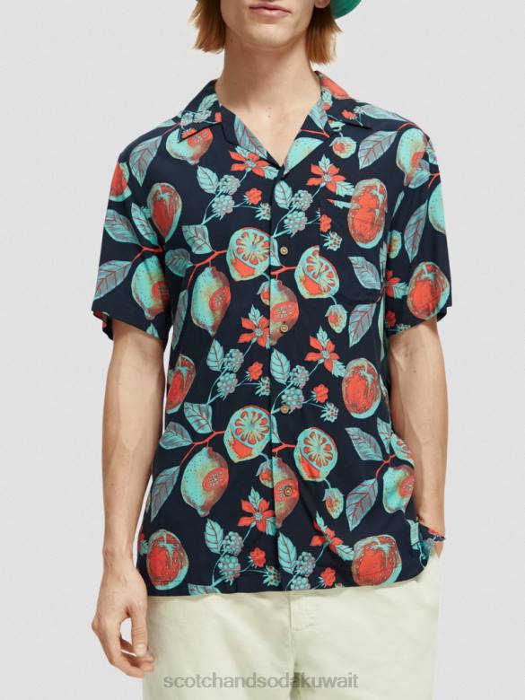 ملابس Scotch & Soda قميص المخيم المطبوع الفواكه البحرية aop رجال N0V4307
