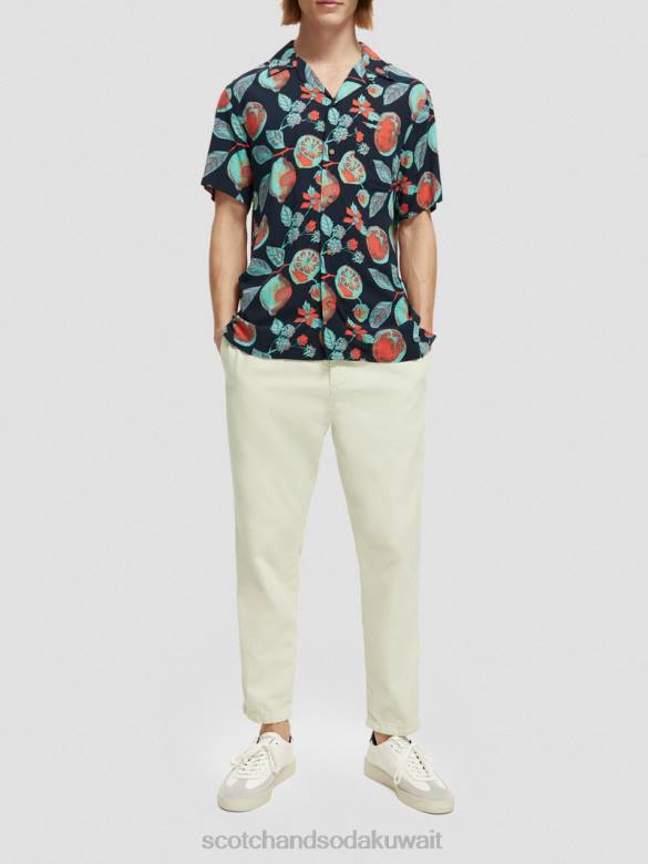 ملابس Scotch & Soda قميص المخيم المطبوع الفواكه البحرية aop رجال N0V4307